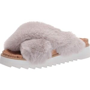 STEVEN by Steve Madden womens Cozie Slide Sandal Faux Fur Gray Size 8